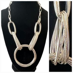INC | Silvertone Multi-Ring Statement Necklace EUC